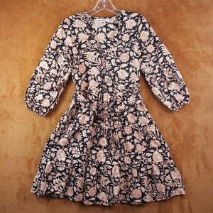 LUSANA Womens Dress Small Black Floral Pullover Fit Flare Belted Ruffle Peasant